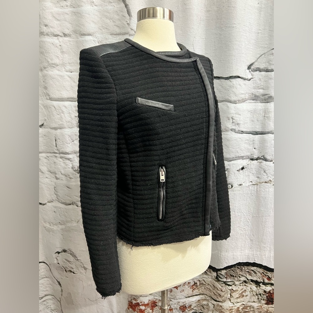 IRO Maiden Boucle‎ Knit Moto Jacket - Black Leather Trim Edgy Professional - Picture 7 of 12